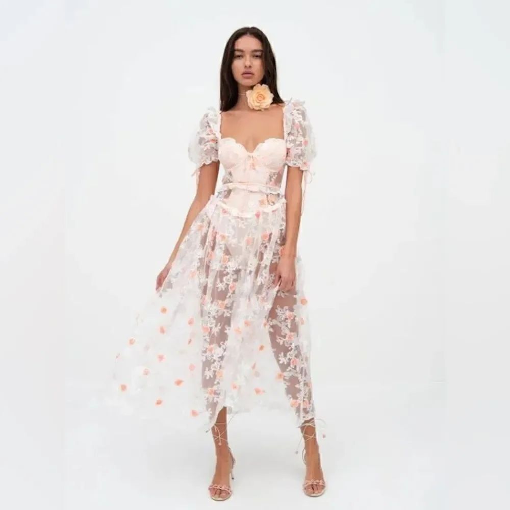 New free People For Love & Lemons Tessa Midi Dress/ Size M - Picture 3 of 12